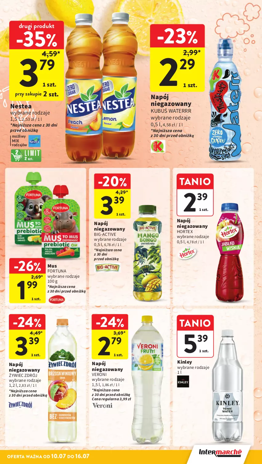 Gazetka promocyjna Intermarche - Gazetka promocyjna - ważna 10.07 do 16.07.2025 - strona 34 - produkty: Fortuna, Hortex, Kubuś, Kubuś Waterrr, Mus, Napój, Napój niegazowany, Nestea