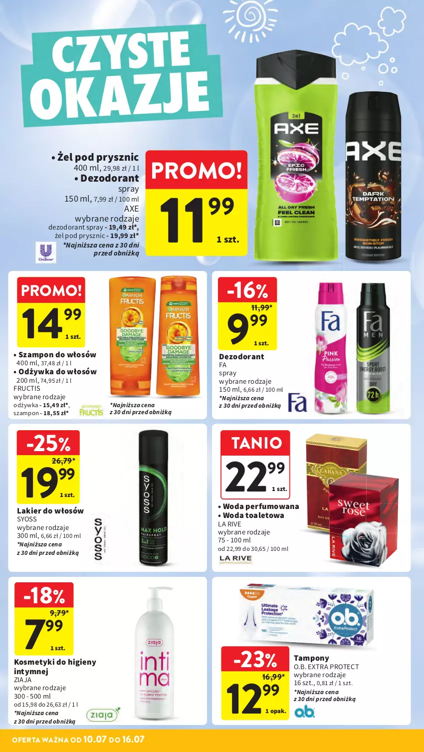 Gazetka promocyjna Intermarche - Gazetka promocyjna - ważna 10.07 do 16.07.2025 - strona 37 - produkty: Dezodorant, Fa, Fructis, La Rive, Lakier, Lakier do włosów, O.B., Odżywka, Perfum, Syoss, Szampon, Tampony, Woda, Woda perfumowana, Woda toaletowa, Ziaja