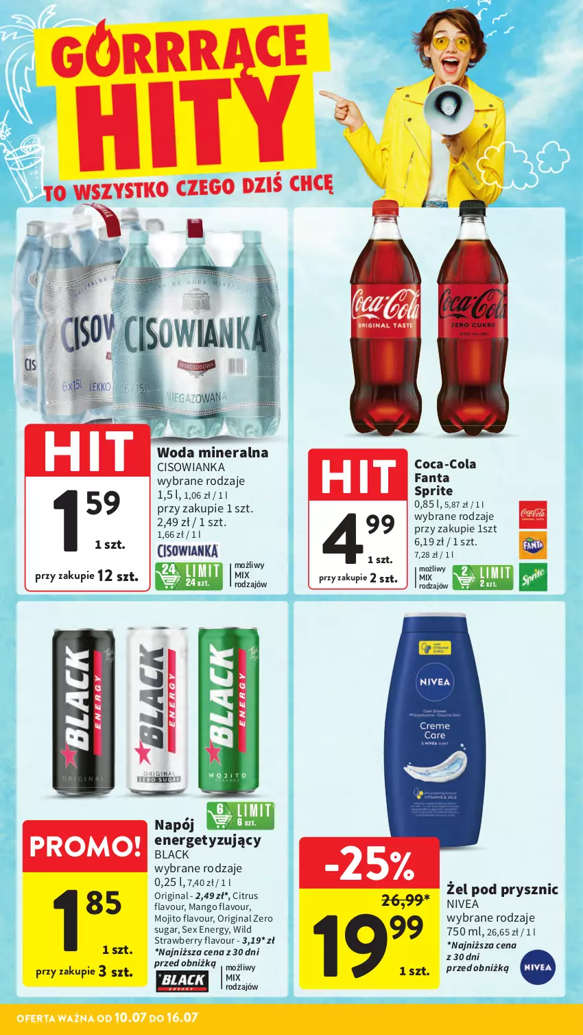 Gazetka promocyjna Intermarche - Gazetka promocyjna - ważna 10.07 do 16.07.2025 - strona 6 - produkty: Cisowianka, Coca-Cola, Fa, Fanta, Gin, Lack, Mango, Napój, Nivea, Sprite, Woda, Woda mineralna