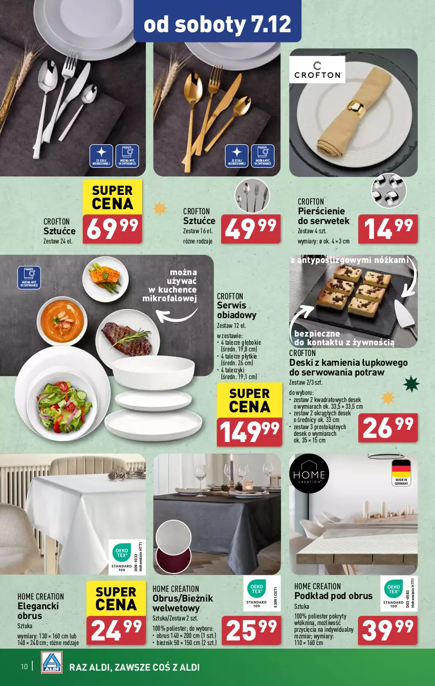 Gazetka promocyjna Aldi - Artykuły przemysłowe i tekstylia - ważna 04.12 do 07.12.2024 - strona 10 - produkty: Bieżnik, Fa, Obrus, Piec, Podkład, Ser, Serwis obiadowy, Talerz, Talerzyk