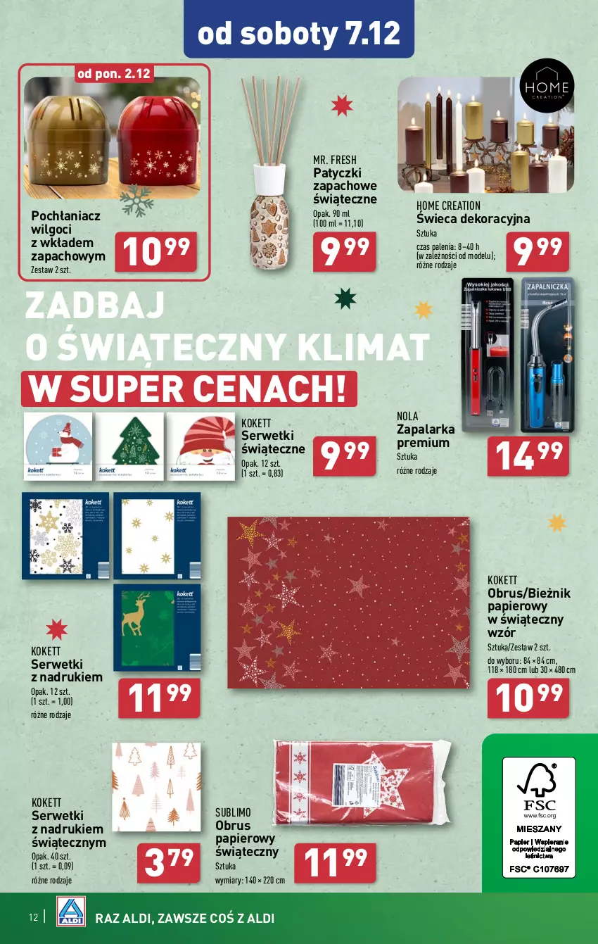 Gazetka promocyjna Aldi - Artykuły przemysłowe i tekstylia - ważna 04.12 do 07.12.2024 - strona 12 - produkty: Bieżnik, LG, Obrus, Papier, Pochłaniacz wilgoci, Ser, Serwetki, Zapalarka