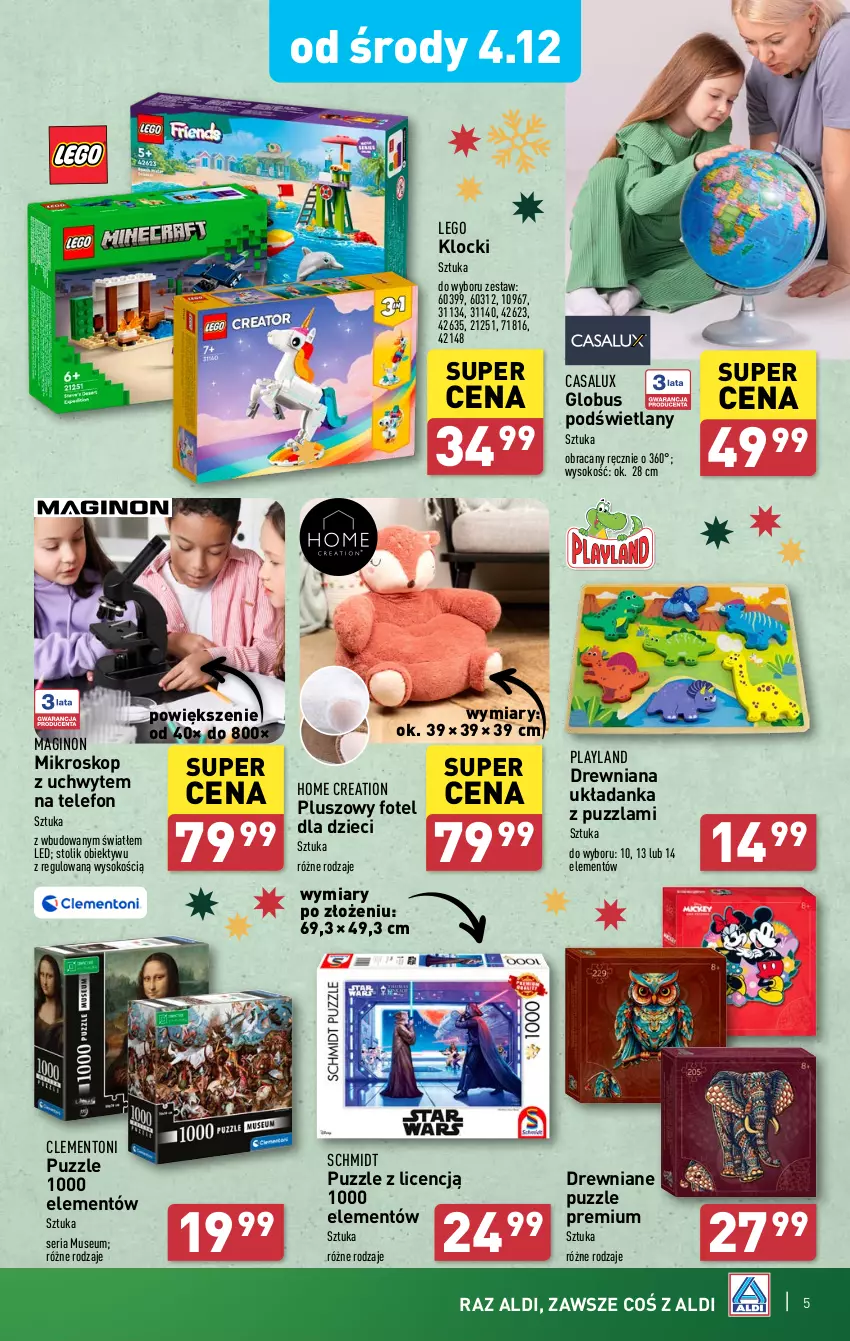 Gazetka promocyjna Aldi - Artykuły przemysłowe i tekstylia - ważna 04.12 do 07.12.2024 - strona 5 - produkty: Dzieci, Fotel, Gin, Klocki, LEGO, Mikroskop, Mus, Obiektyw, Puzzle, Ser, Sok, Stolik, Telefon, Układanka