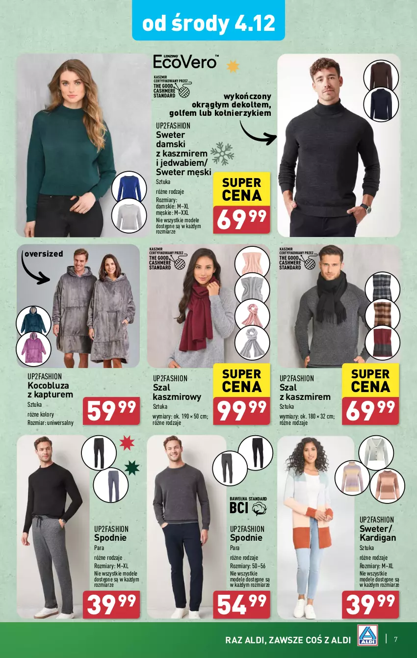 Gazetka promocyjna Aldi - Artykuły przemysłowe i tekstylia - ważna 04.12 do 07.12.2024 - strona 7 - produkty: Bluza, Bluza z kapturem, Fa, Kardigan, Koc, Spodnie, Sweter, Szal