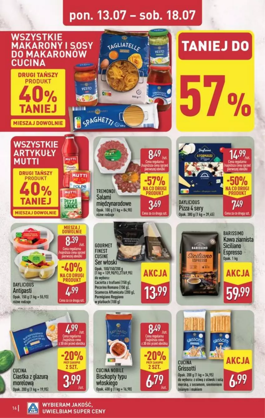 Gazetka promocyjna Aldi - Pełna oferta - ważna 13.07 do 18.07.2026 - strona 16 - produkty: Ciastka, Kawa, Kawa ziarnista, Lazur, Pizza, Ser, Sezam