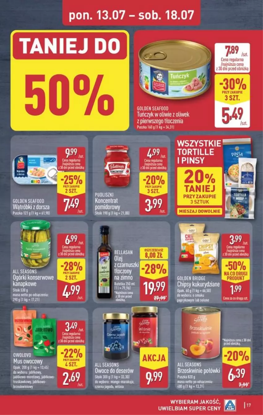 Gazetka promocyjna Aldi - Pełna oferta - ważna 13.07 do 18.07.2026 - strona 17 - produkty: All Seasons, Brzoskwinie, Deser, Fa, Golden Seafood, Mus, Owoce, Ser