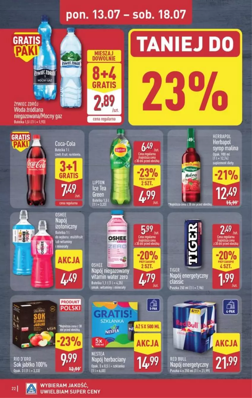 Gazetka promocyjna Aldi - Pełna oferta - ważna 13.07 do 18.07.2026 - strona 22 - produkty: Gra, Herbapol, LANA, Napój, Napój energetyczny, Oshee, Red Bull, Sok, Syrop, Szklanka, Woda