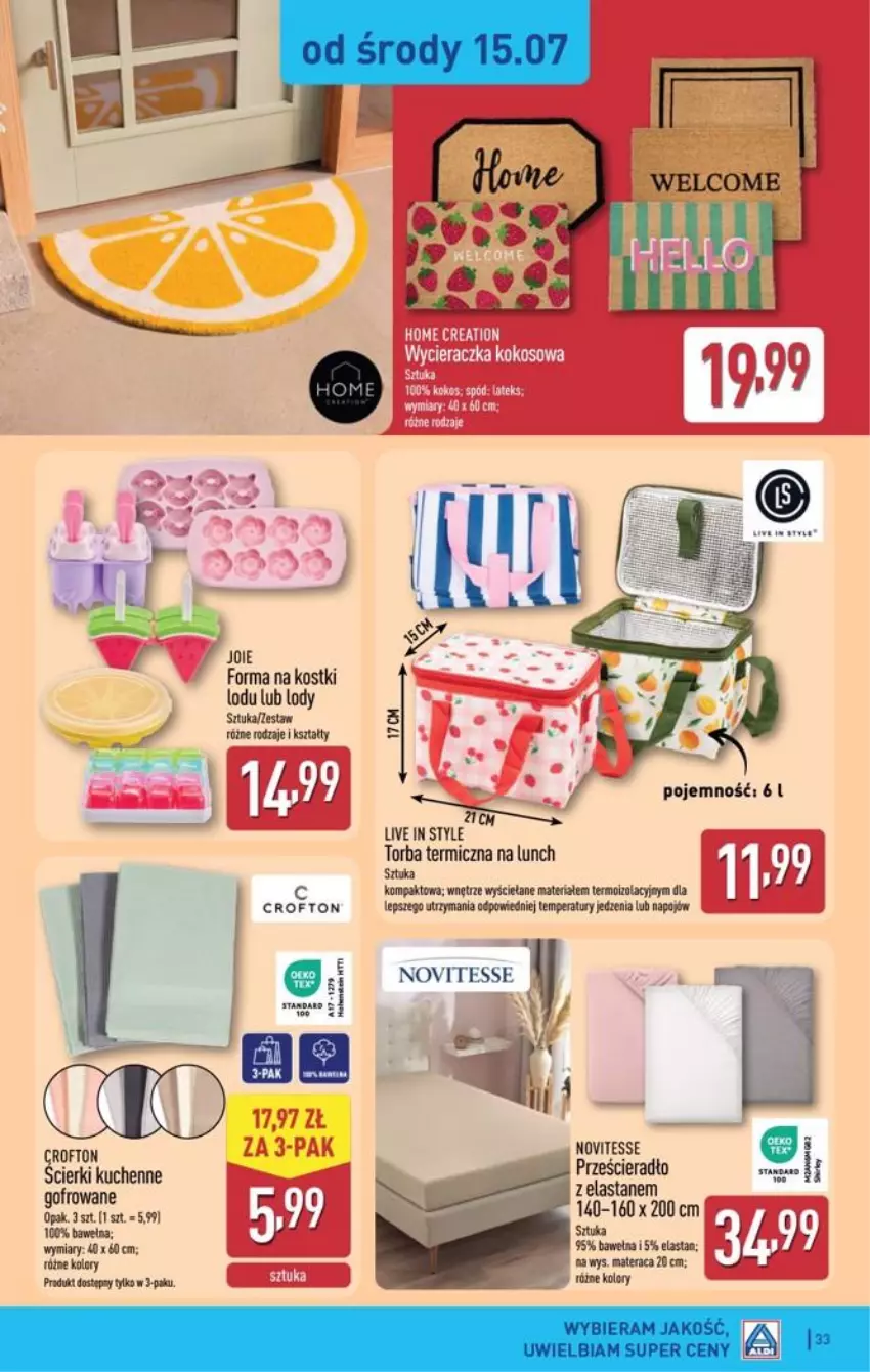 Gazetka promocyjna Aldi - Pełna oferta - ważna 13.07 do 18.07.2026 - strona 33 - produkty: Kokos, Lody, Materac, Prześcieradło, Tera, Torba, Wełna, Wycieraczka