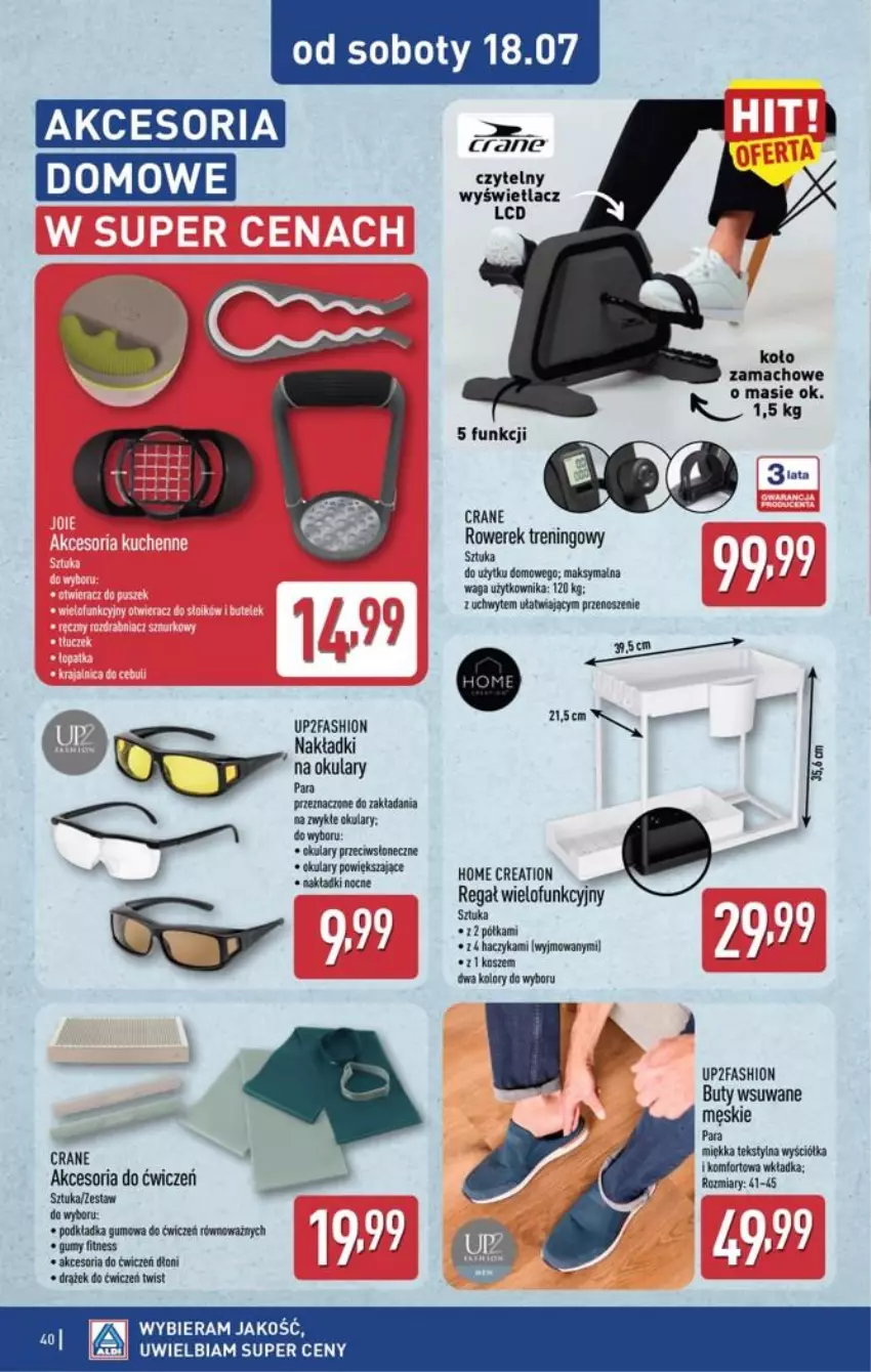 Gazetka promocyjna Aldi - Pełna oferta - ważna 13.07 do 18.07.2026 - strona 40 - produkty: Buty, Fa, Gra, Haczyk, Kosz, Podkład, Podkładka, Półka, Regał, Rower, Rowerek, Waga