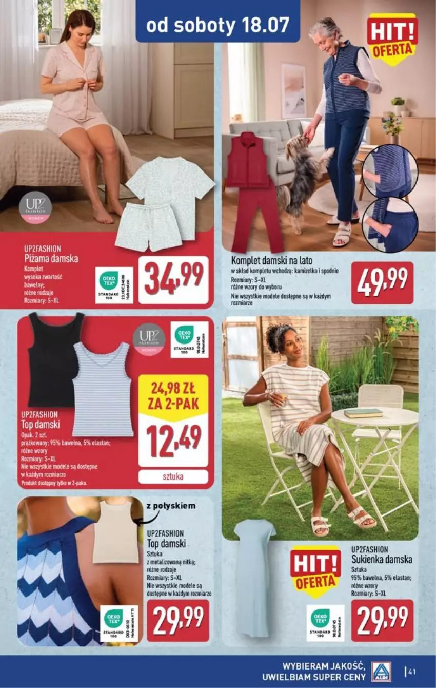 Gazetka promocyjna Aldi - Pełna oferta - ważna 13.07 do 18.07.2026 - strona 41 - produkty: Fa, Spodnie, Sukienka, Top, Wełna