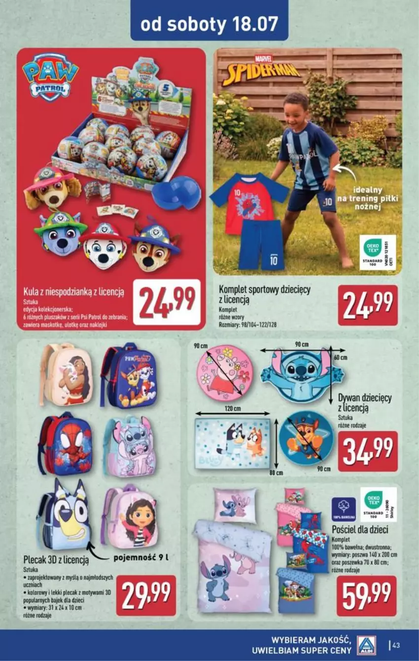 Gazetka promocyjna Aldi - Pełna oferta - ważna 13.07 do 18.07.2026 - strona 43 - produkty: Dzieci, Plecak, Por, Pościel, Poszewka, Sport, Wełna