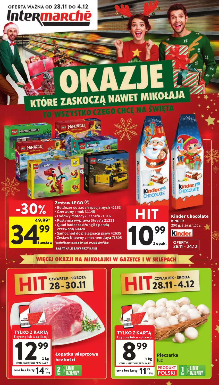 Gazetka promocyjna Intermarche - ważna 28.11 do 04.12.2024 - strona 1 - produkty: Buldożer, Kinder, LEGO, Piec, Pieczarka, Samochód