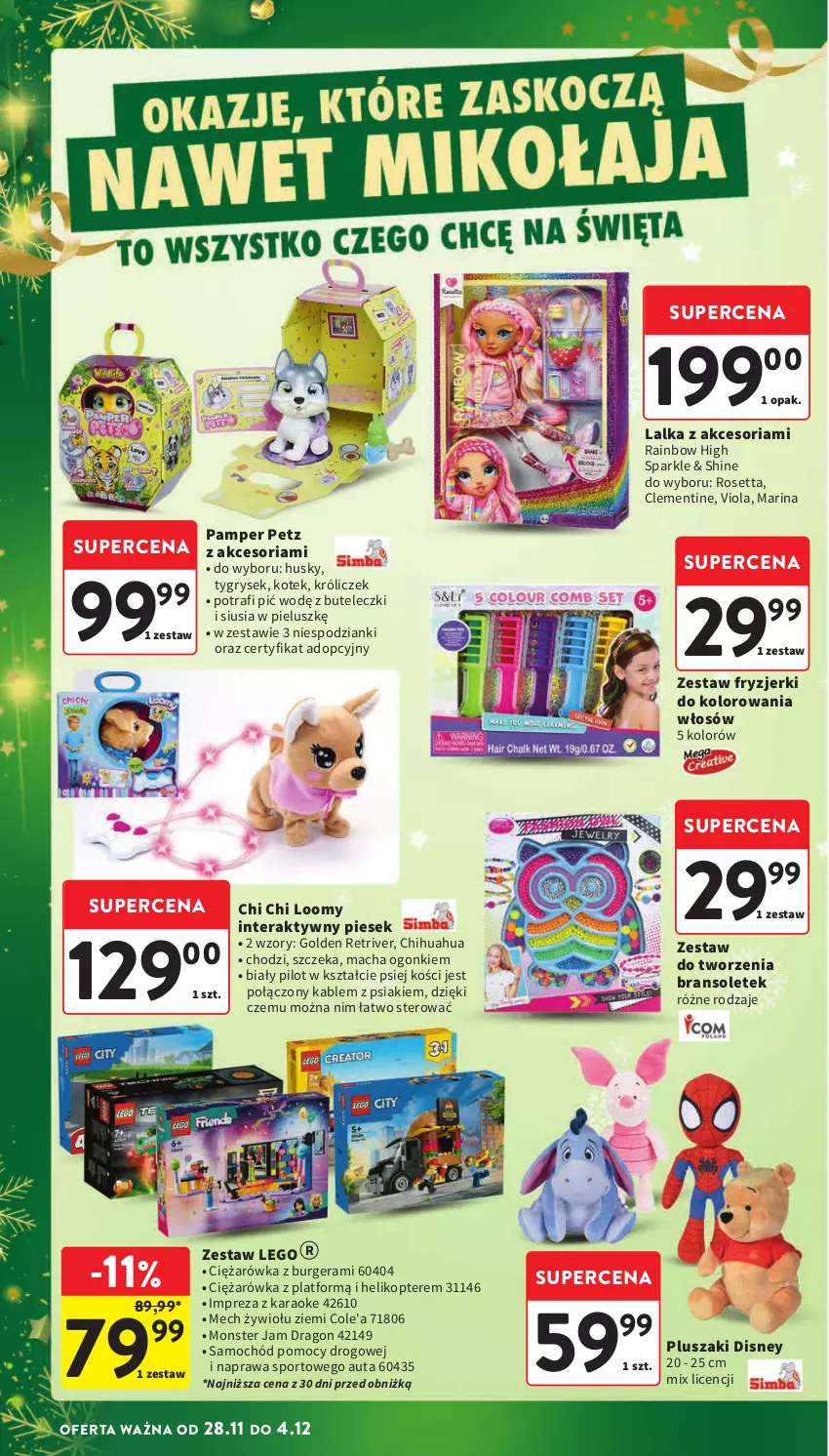 Gazetka promocyjna Intermarche - ważna 28.11 do 04.12.2024 - strona 12 - produkty: Burger, Disney, Gry, Helikopter, Kotek, Lalka, LEGO, Pluszak, Por, Samochód, Sport, Tera