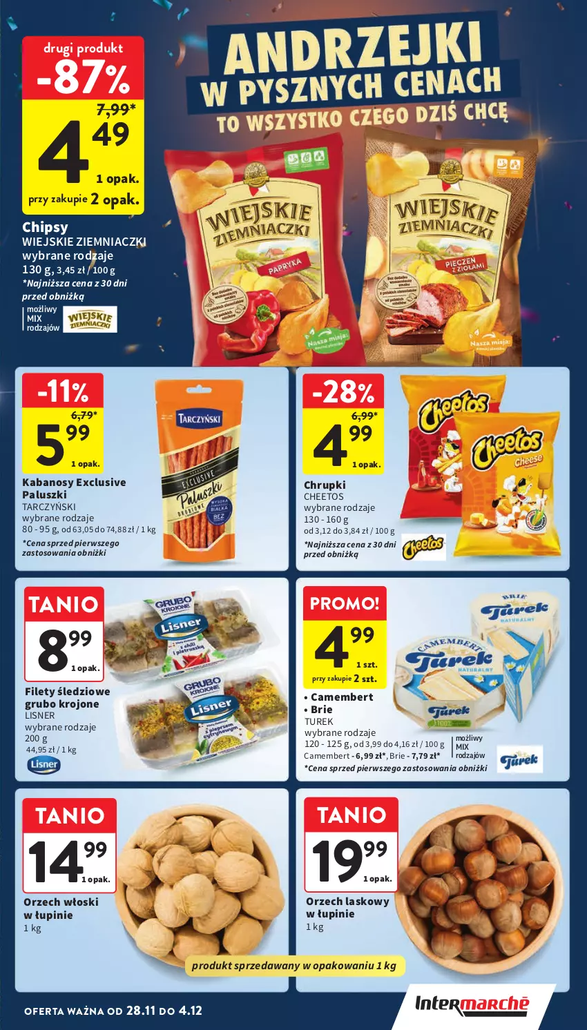 Gazetka promocyjna Intermarche - ważna 28.11 do 04.12.2024 - strona 15 - produkty: Brie, Camembert, Cheetos, Chipsy, Chrupki, Kabanos, Lisner, Tarczyński