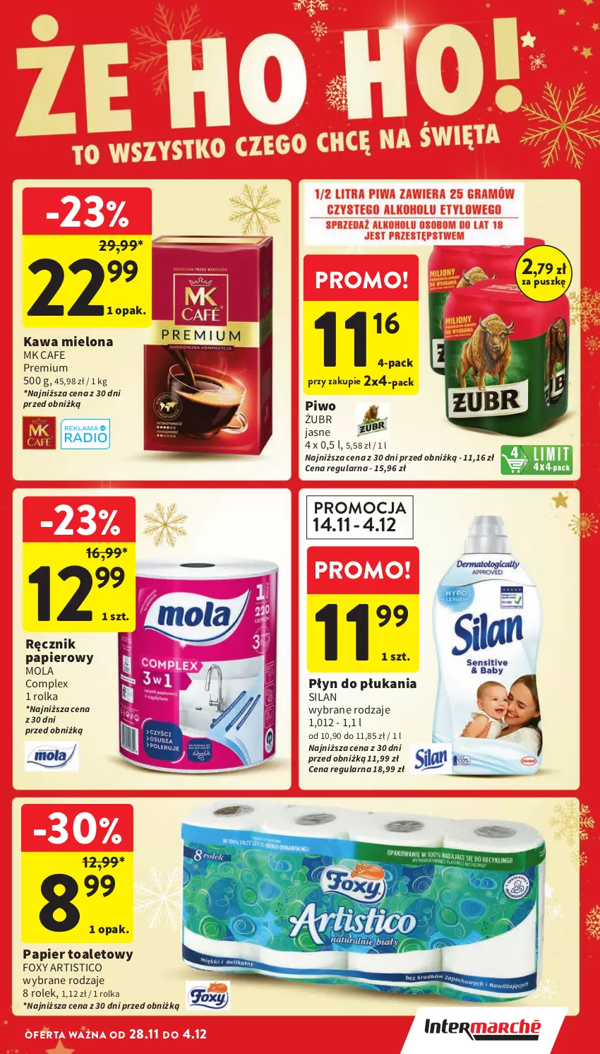 Gazetka promocyjna Intermarche - ważna 28.11 do 04.12.2024 - strona 19 - produkty: Foxy, Kawa, Kawa mielona, Mola, Papier, Papier toaletowy, Piwo, Płyn do płukania, Ręcznik, Silan