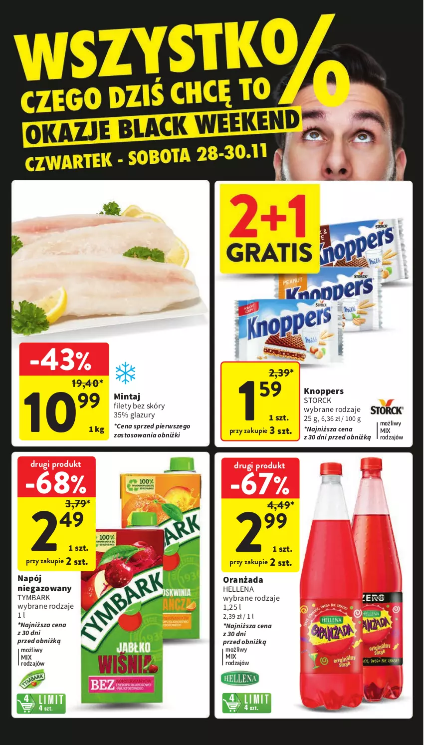 Gazetka promocyjna Intermarche - ważna 28.11 do 04.12.2024 - strona 2 - produkty: Hellena, Knoppers, Lazur, Mintaj, Napój, Napój niegazowany, Oranżada, Tymbark