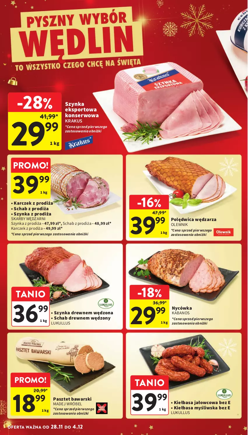 Gazetka promocyjna Intermarche - ważna 28.11 do 04.12.2024 - strona 28 - produkty: Kabanos, Kiełbasa, Krakus, Madej Wróbel, Olewnik, Pasztet, Polędwica, Por, Ser, Sport, Szynka