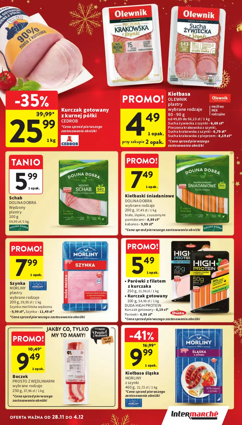 Gazetka promocyjna Intermarche - ważna 28.11 do 04.12.2024 - strona 29 - produkty: Boczek, Danio, Duda, Kabanos, Kiełbasa, Kiełbasa śląska, Kurczak, Kurczak gotowany, Morliny, Olewnik, Parówki, Piec, Pieprz, Szynka