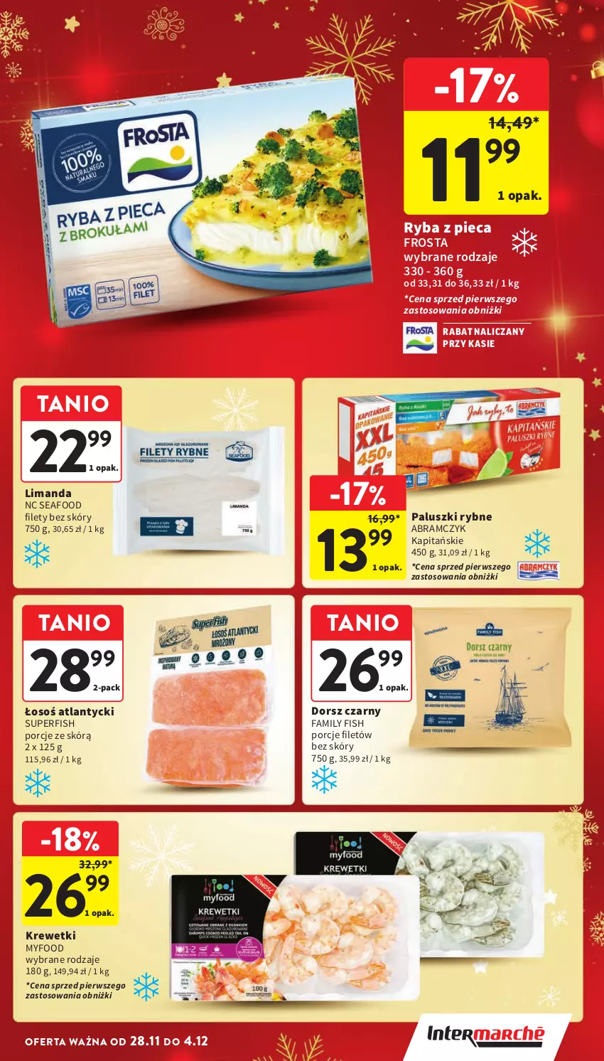 Gazetka promocyjna Intermarche - ważna 28.11 do 04.12.2024 - strona 31 - produkty: Dorsz, Fa, Frosta, Krewetki, Paluszki rybne, Piec, Por, Ryba