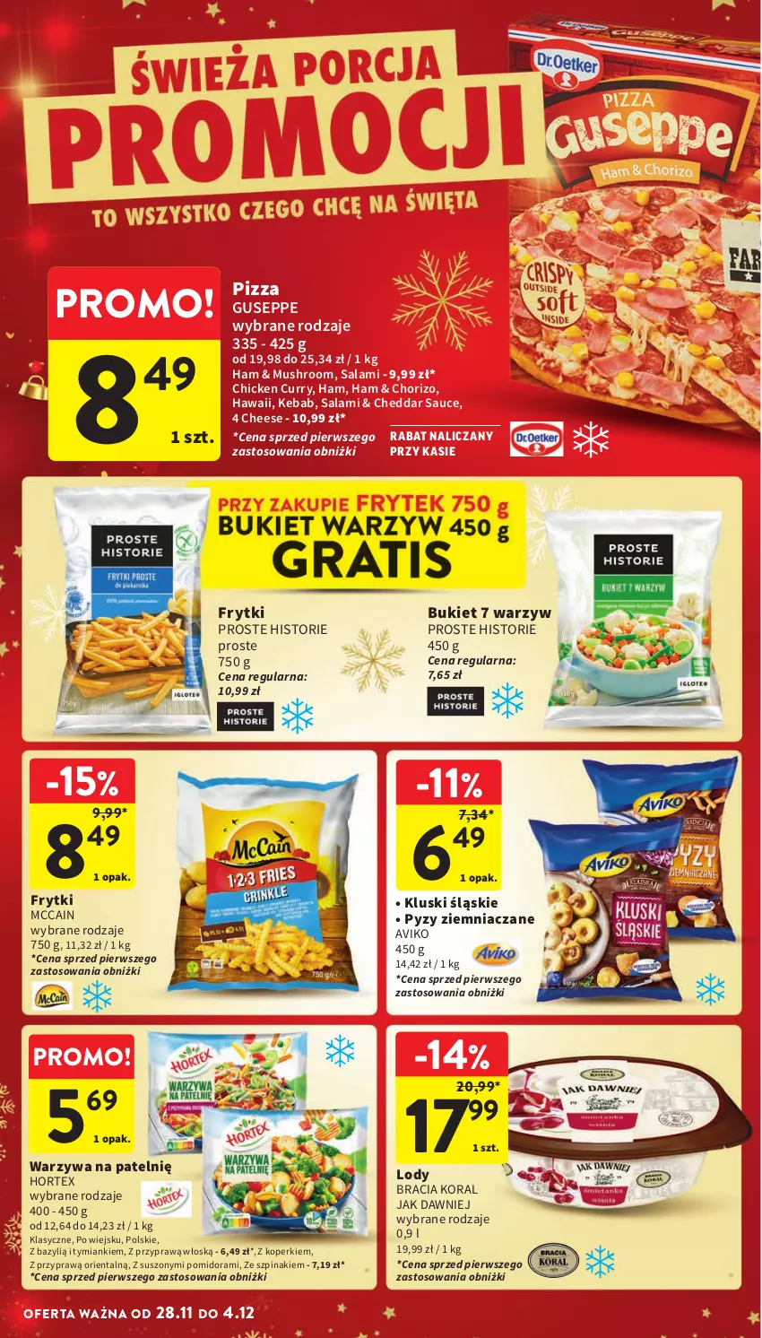 Gazetka promocyjna Intermarche - ważna 28.11 do 04.12.2024 - strona 32 - produkty: Bazyl, Bukiet, Cheddar, Frytki, Hortex, Kebab, Lody, McCain, Mus, Pizza, Salami, Szpinak, Warzywa