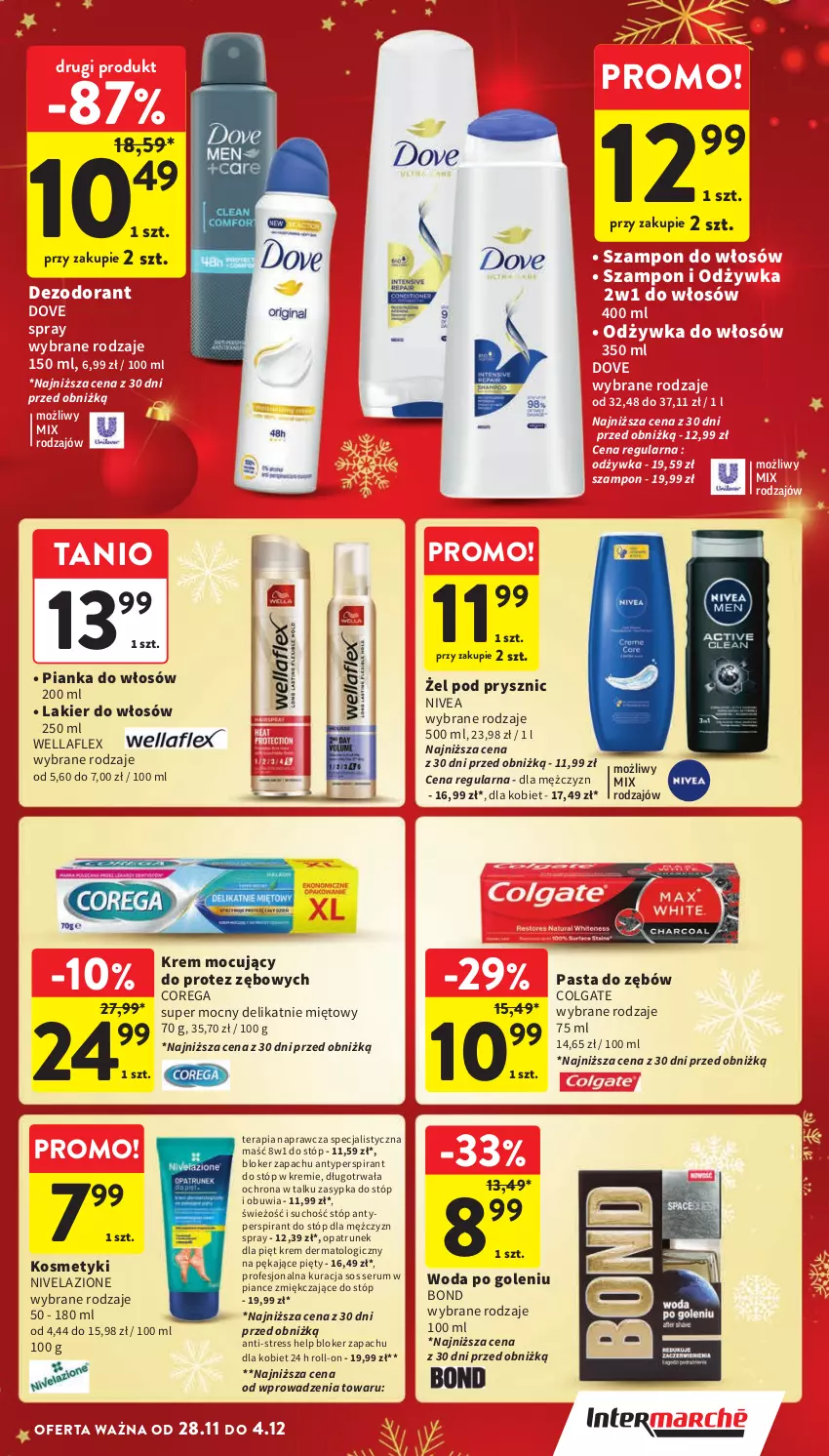 Gazetka promocyjna Intermarche - ważna 28.11 do 04.12.2024 - strona 43 - produkty: Antyperspirant, Antyperspirant do stóp, Colgate, Corega, Dezodorant, Dove, Lakier, Lakier do włosów, LG, Nivea, Nivelazione, Odżywka, Pasta do zębów, Pianka do włosów, Rum, Ser, Serum, Sos, Szampon, Tera, Wella, Wellaflex, Woda, Woda po goleniu