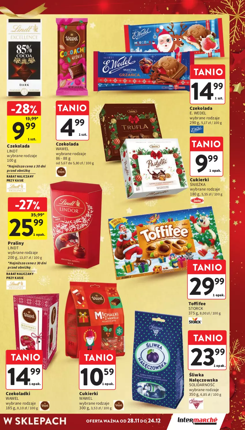 Gazetka promocyjna Intermarche - ważna 28.11 do 04.12.2024 - strona 7 - produkty: Cukier, Cukierki, Czekolada, E. Wedel, Lindt, Praliny, Toffifee, Wawel