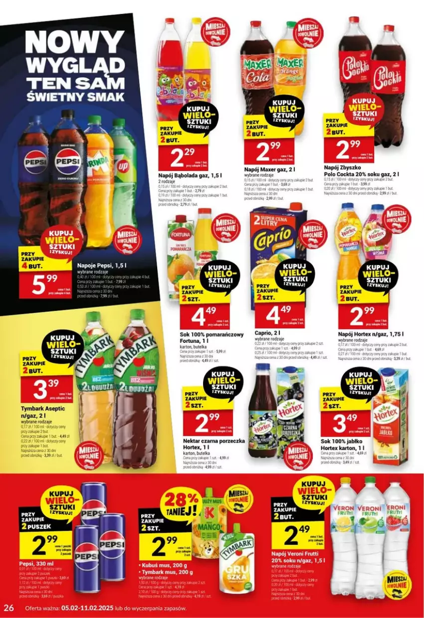 Gazetka promocyjna Twoj Market - ważna 05.02 do 11.02.2025 - strona 19 - produkty: Fortuna, Hortex, Maxer, Napój, Napoje, Nektar, Pepsi, Por, Sok, Tymbark