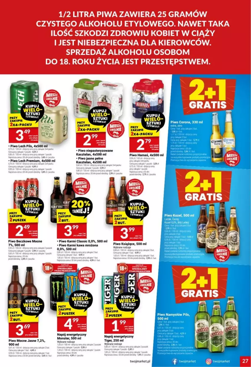 Gazetka promocyjna Twoj Market - ważna 05.02 do 11.02.2025 - strona 20 - produkty: Fa, Hama, Karmi, Kasztelan, Kawa, Książęce, Lech Premium, Namysłów, Napój, Napój energetyczny, Piwa, Piwo, Piwo jasne, Tiger