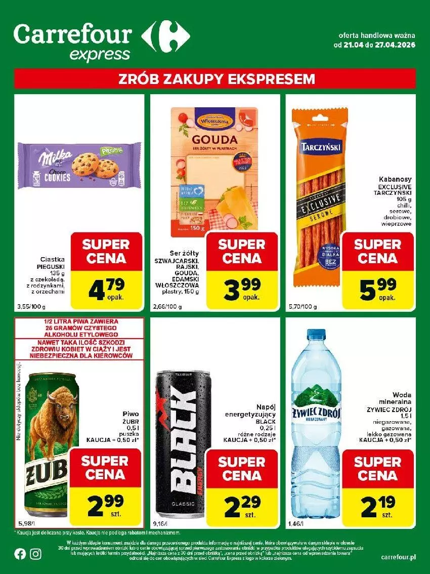 Gazetka promocyjna Carrefour - Gazetka Express - ważna 21.04 do 27.04.2026 - strona 2 - produkty: Cars, Ciastka, Edam, EPEE, Fa, Gouda, Kabanos, Napój, Piwa, Tarczyński