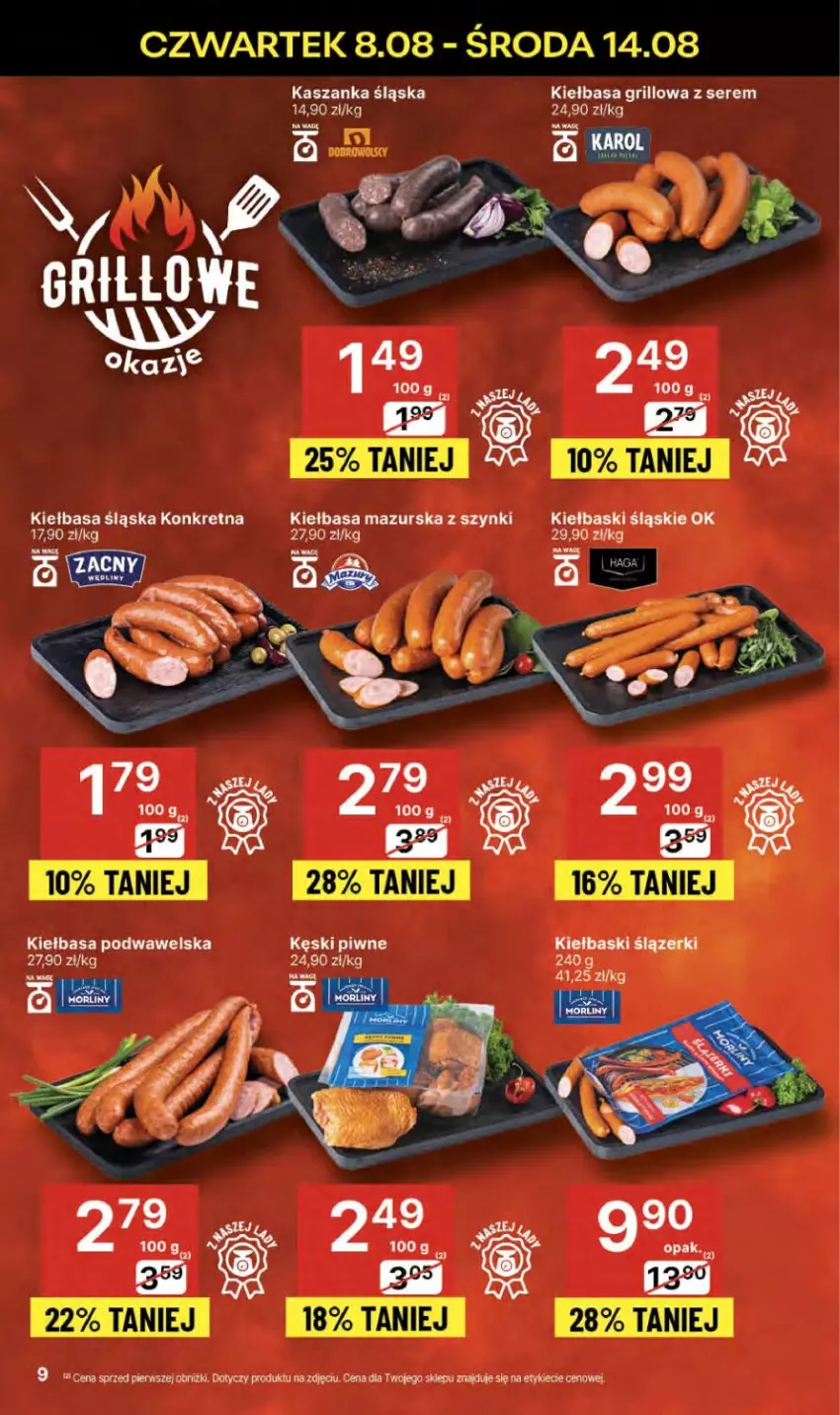 Gazetka promocyjna Delikatesy Centrum - NOWA GAZETKA Delikatesy Centrum od 8 sierpnia! 8-14.08.2024 - ważna 08.08 do 14.08.2024 - strona 9 - produkty: Grill, Kasza, Kaszanka, Kęski piwne, Kiełbasa, Kiełbasa podwawelska, Kiełbasa śląska, Kiełbaski śląskie, Kret, Ser, Wawel