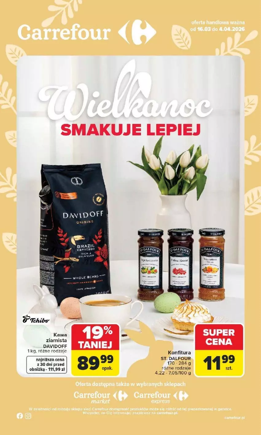 Gazetka promocyjna Carrefour - Gazetka Wielkanoc smakuje lepiej - ważna 16.03 do 04.04.2026 - strona 1 - produkty: Fa, Gra, Granat, Kawa, Kawa ziarnista, Konfitura