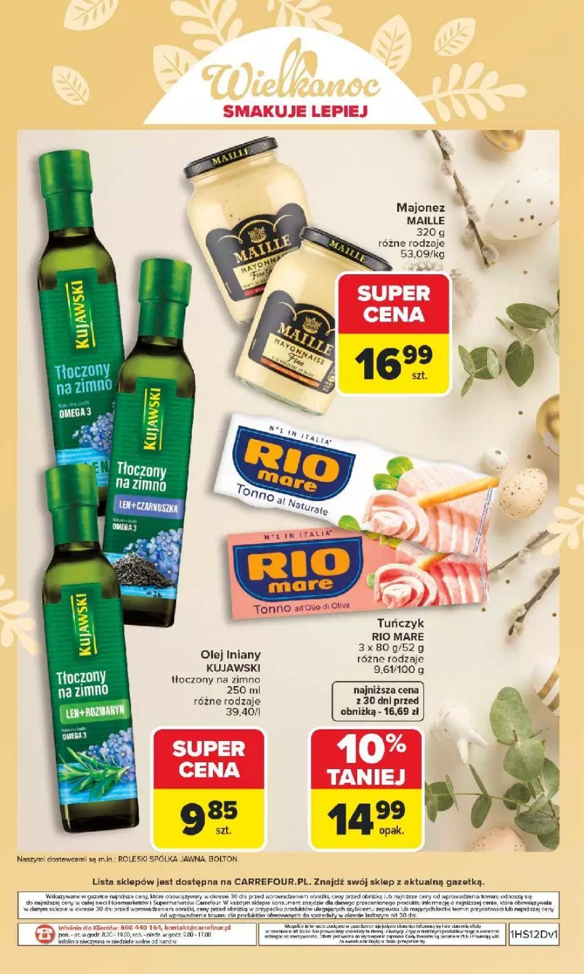 Gazetka promocyjna Carrefour - Gazetka Wielkanoc smakuje lepiej - ważna 16.03 do 04.04.2026 - strona 20 - produkty: Fa, Kujawski, Majonez, Olej, Olej iniany, Półka, Por, Rio Mare, Taca, Tuńczyk