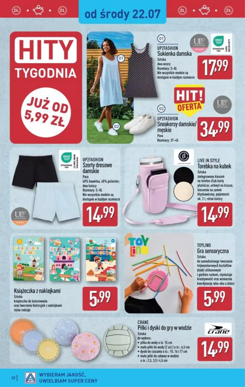 Gazetka promocyjna Aldi - Pełna oferta - ważna 20.07 do 25.07.2026 - strona 28 - produkty: Dres, Dzieci, Fa, Gra, Gry, Klej, Kubek, Sukienka, Szorty, Telefon, Torebka, Wełna