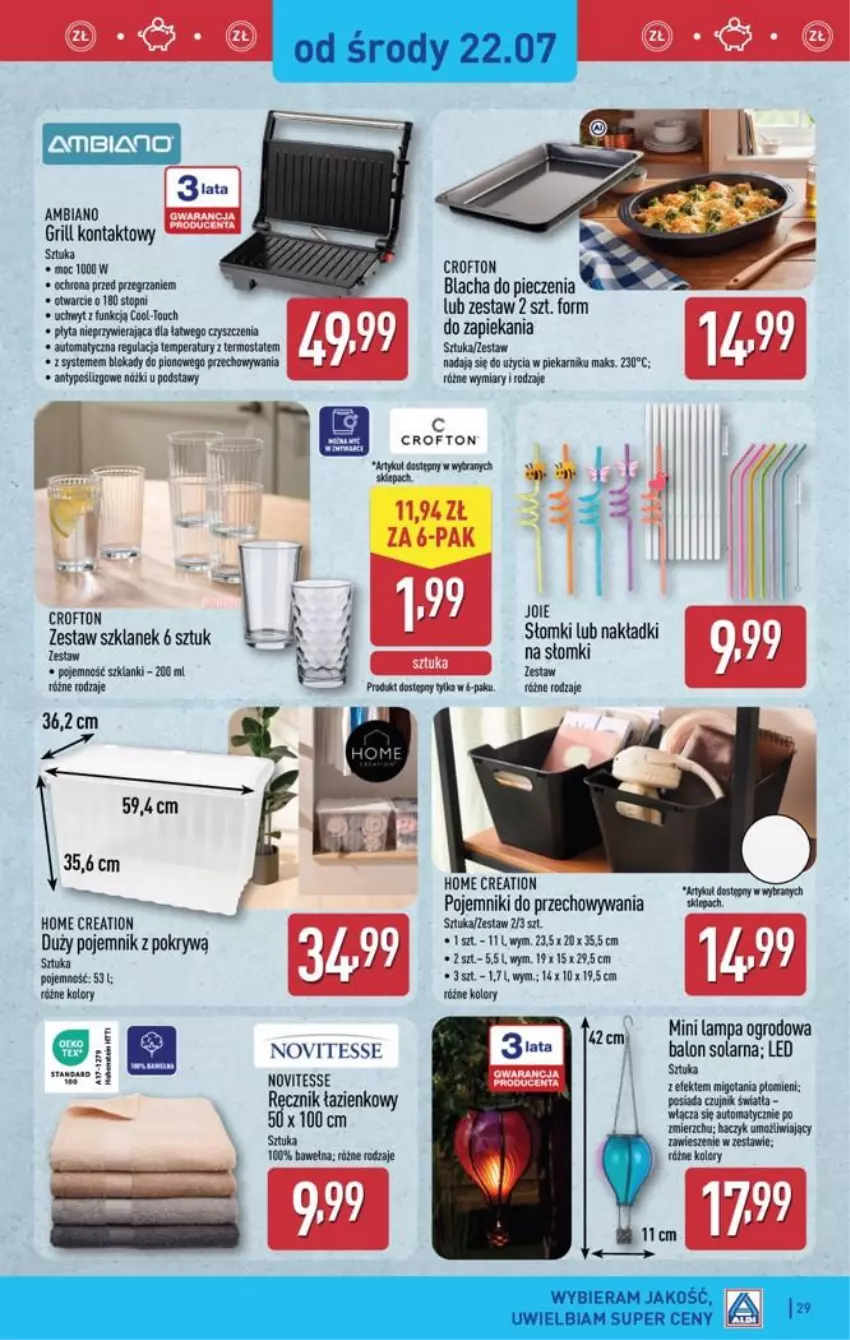Gazetka promocyjna Aldi - Pełna oferta - ważna 20.07 do 25.07.2026 - strona 29 - produkty: Blacha do pieczenia, Grill, Grill kontaktowy, Lampa, Lanki, Piec, Płyta, Pojemnik, Termos, Top, Wełna