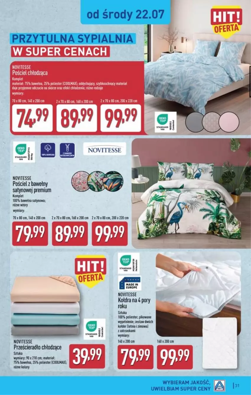 Gazetka promocyjna Aldi - Pełna oferta - ważna 20.07 do 25.07.2026 - strona 31 - produkty: Kołdra, Olma, Por, Pościel, Prześcieradło, Wełna