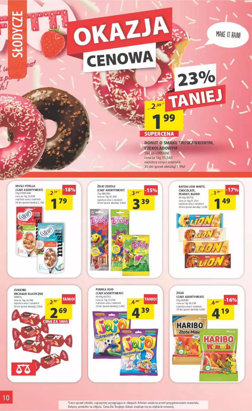 Gazetka promocyjna Arhelan - Gazetka - ważna 10.02 do 19.02.2023 - strona 10 - produkty: Baton, Cukier, Cukierki, Donut, Haribo, Lion, Michałki, Mus, Wawel