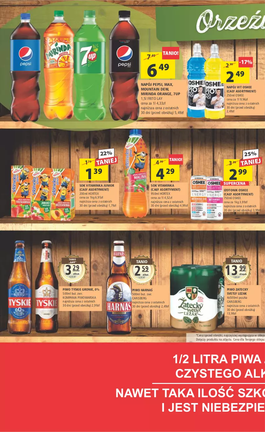 Gazetka promocyjna Arhelan - Gazetka - ważna 10.02 do 19.02.2023 - strona 14 - produkty: 7up, Carlsberg, Harnaś, Hortex, Inka, Mirinda, Napój, Oshee, Pepsi, Piwo, Sok, Tonik, Tyskie