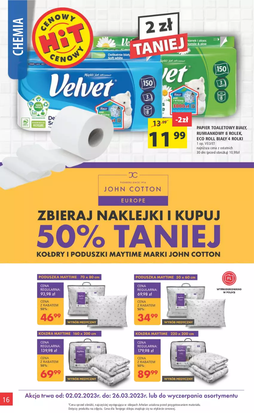 Gazetka promocyjna Arhelan - Gazetka - ważna 10.02 do 19.02.2023 - strona 16 - produkty: Papier, Papier toaletowy, Rolki, Rum, Velvet