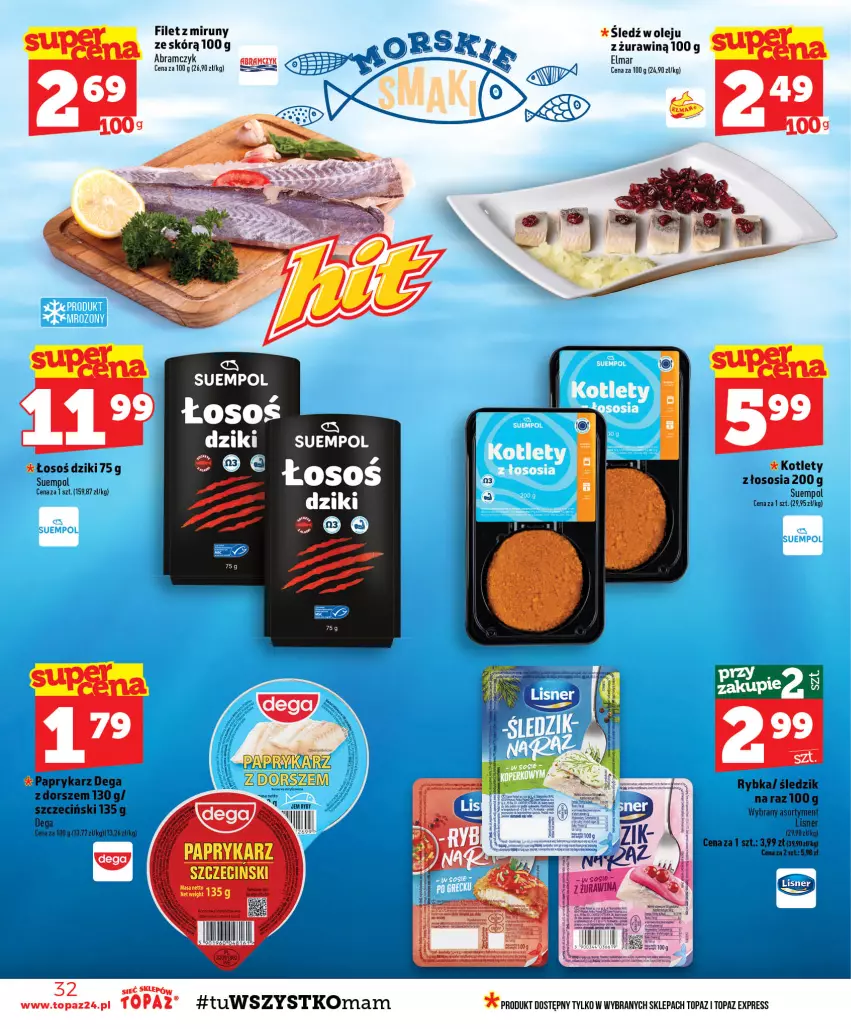 Gazetka promocyjna Topaz - Gazetka - ważna 13.08 do 19.08.2026 - strona 32 - produkty: Dega, Dorsz, Kotlet, Lisner, Olej, Papryka, Paprykarz, Sos, Suempol, Top