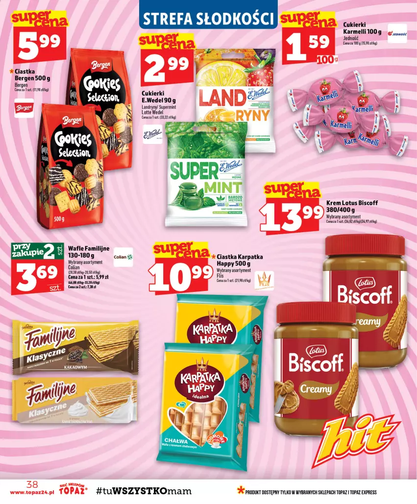 Gazetka promocyjna Topaz - Gazetka - ważna 13.08 do 19.08.2026 - strona 38 - produkty: Ciastka, Cukier, Cukierki, Fa, Karp, Top, Wafle