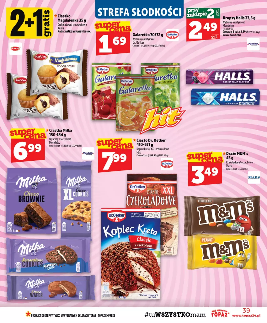 Gazetka promocyjna Topaz - Gazetka - ważna 13.08 do 19.08.2026 - strona 39 - produkty: Ciastka, Dr. Oetker, Fa, Gala, Galaretka, Kopiec Kreta, Kret, Mars, Milka, Piec, Top