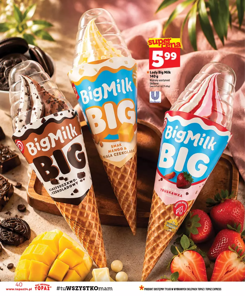 Gazetka promocyjna Topaz - Gazetka - ważna 13.08 do 19.08.2026 - strona 40 - produkty: Big Milk, Lody, Top