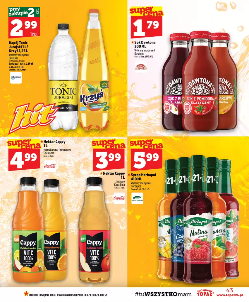 Gazetka promocyjna Topaz - Gazetka - ważna 13.08 do 19.08.2026 - strona 43 - produkty: Cappy, Dawtona, Fa, Herbapol, Napój, Nektar, Sok, Syrop, Top