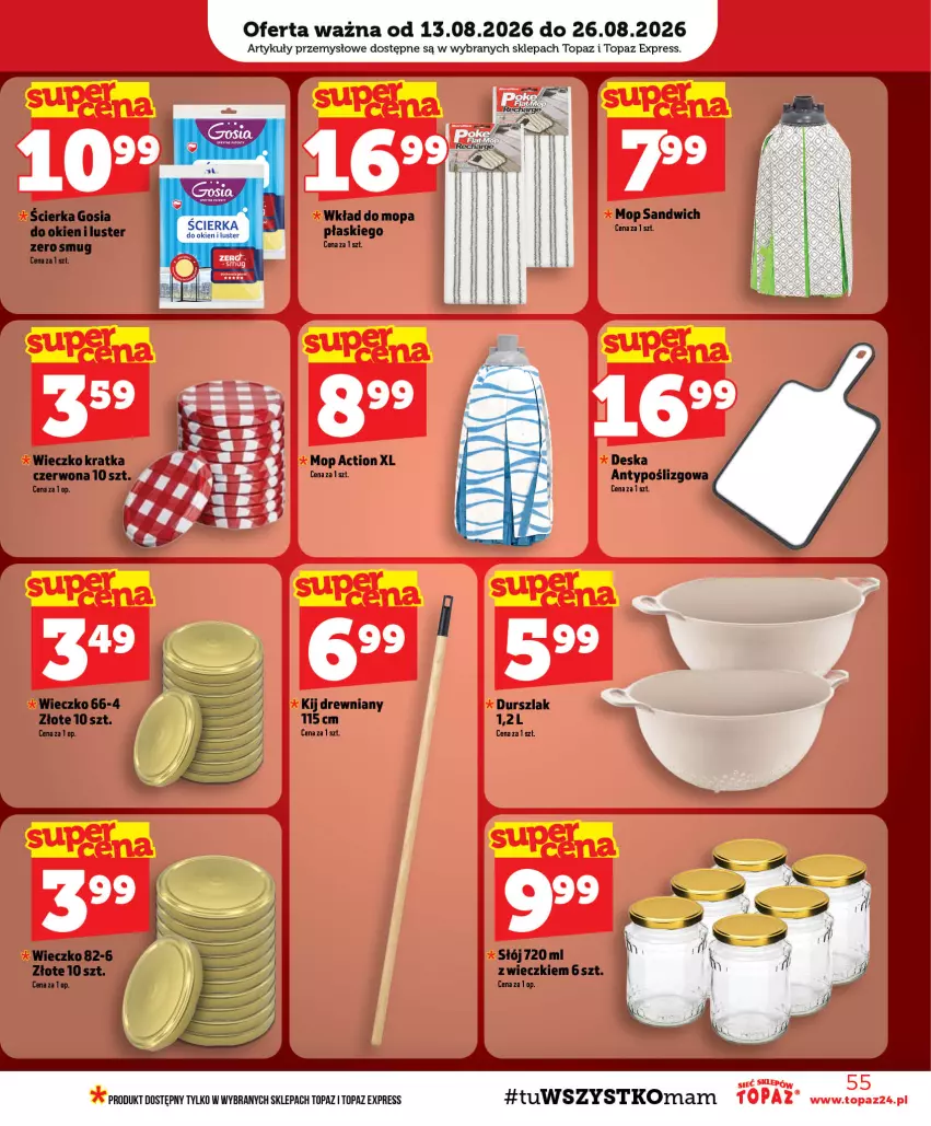 Gazetka promocyjna Topaz - Gazetka - ważna 13.08 do 19.08.2026 - strona 55 - produkty: Durszlak, Mop, Top, Wkład do mopa
