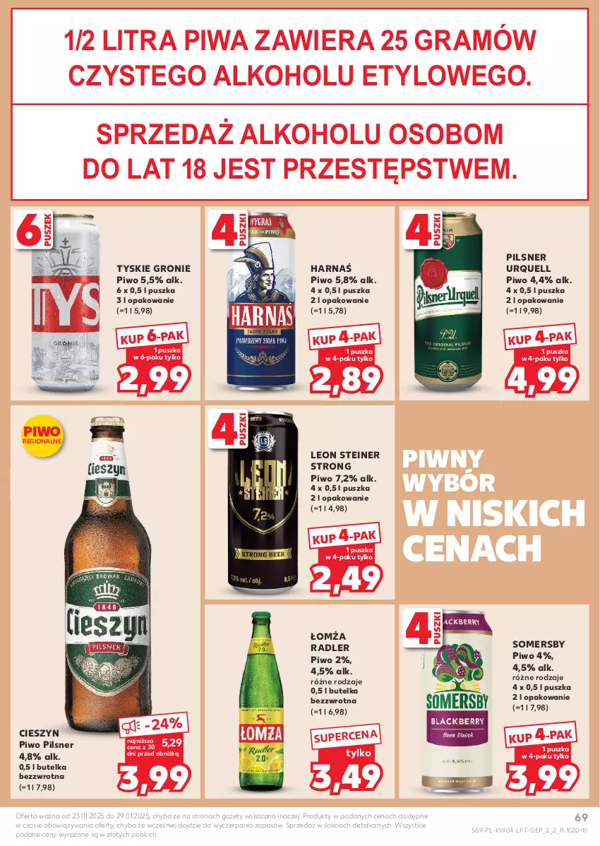 Gazetka promocyjna Kaufland - Gazetka tygodnia - ważna 23.01 do 29.01.2025 - strona 69 - produkty: Gra, Harnaś, Leon, Pilsner Urquell, Piwa, Piwo, Radler, Somersby, Tyskie