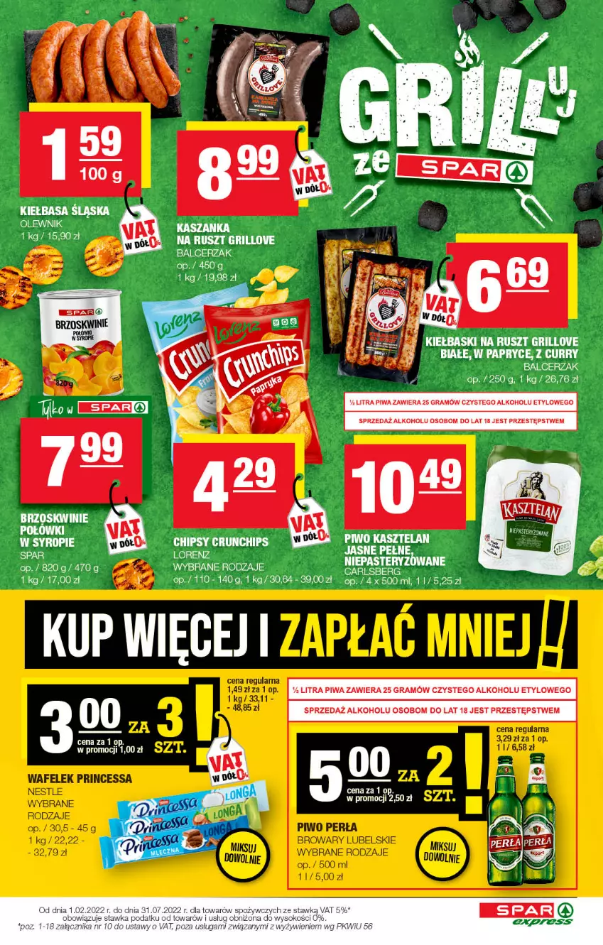 Gazetka promocyjna Spar - SparExpress - ważna 19.04 do 29.04.2022 - strona 3 - produkty: Chipsy, Crunchips, Gra, Grill, Kasztelan, Kiełbasa, Kiełbasa śląska, Piwa, Piwo