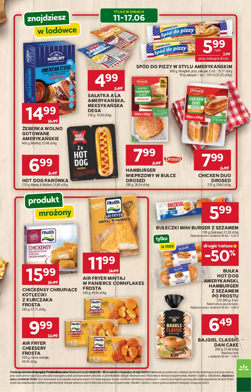 Gazetka promocyjna Stokrotka - Ameryka Północna od Kuchni - ważna 11.06 do 01.07.2026 - strona 2 - produkty: Bułeczki, Bułka, Burger, Dan Cake, Dega, Frosta, Hamburger, Hot dog, Kurczak, Mięso, Mintaj, Morliny, Optima, Owoce, Sałat, Sałatka, Ser, Sezam, Spód do pizzy, Warzywa