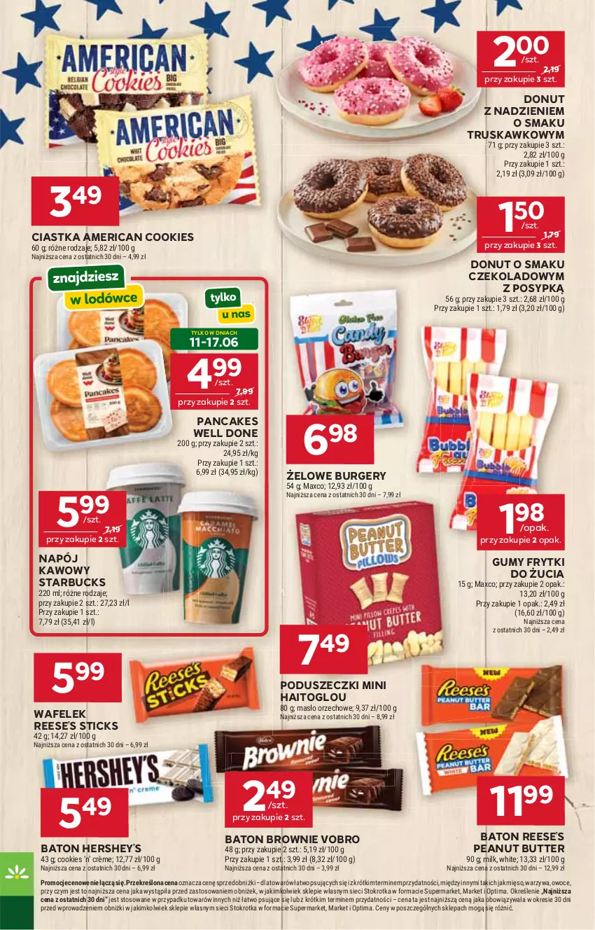 Gazetka promocyjna Stokrotka - Ameryka Północna od Kuchni - ważna 11.06 do 01.07.2026 - strona 5 - produkty: Baton, Brownie, Burger, Ciastka, Donut, Frytki, Masło, Masło orzechowe, Mięso, Napój, Optima, Owoce, Wafelek, Warzywa