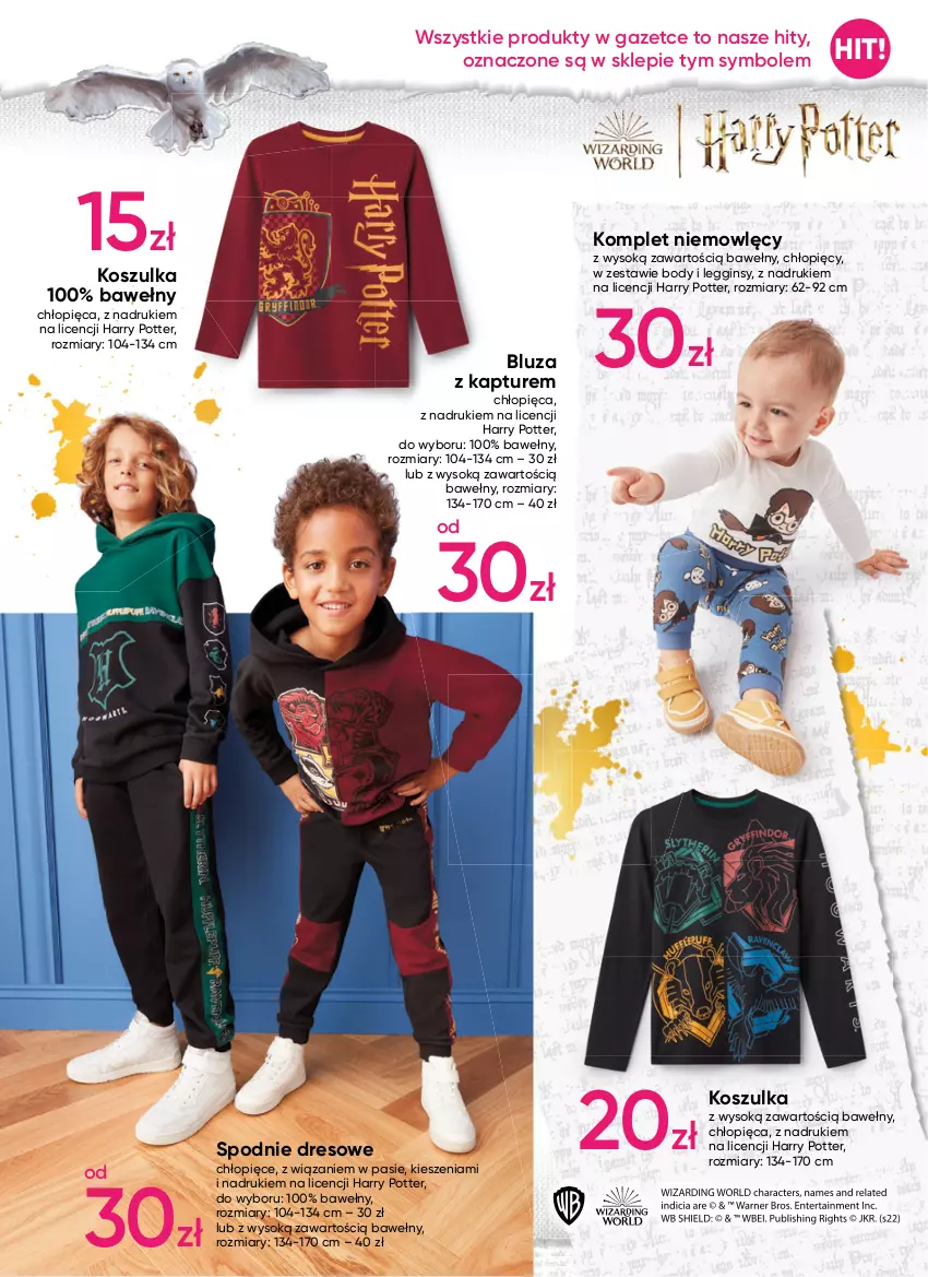 Gazetka promocyjna Pepco - Harry Potter - ważna 20.10 do 02.11.2022 - strona 3 - produkty: Baleriny, Bluza, Bluza z kapturem, Body, Dres, Gin, Harry Potter, Kapcie, Karp, Koc, Kosz, Koszulka, Legginsy, O nas, Piżama, Sok, Spodnie, Spodnie dresowe, Szlafrok