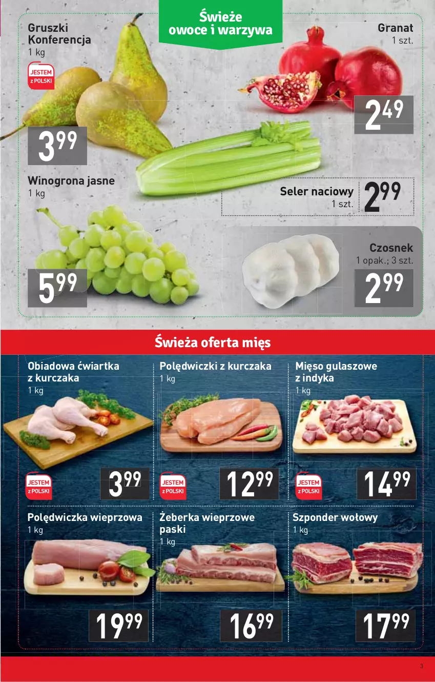 Gazetka promocyjna Stokrotka - Market - ważna 14.10 do 20.10.2021 - strona 3 - produkty: Czosnek, Gra, Granat, Gruszki, Kurczak, Mięso, Polędwiczka wieprzowa, Polędwiczki z kurczaka, Seler naciowy, Szponder wołowy, Wino, Winogrona