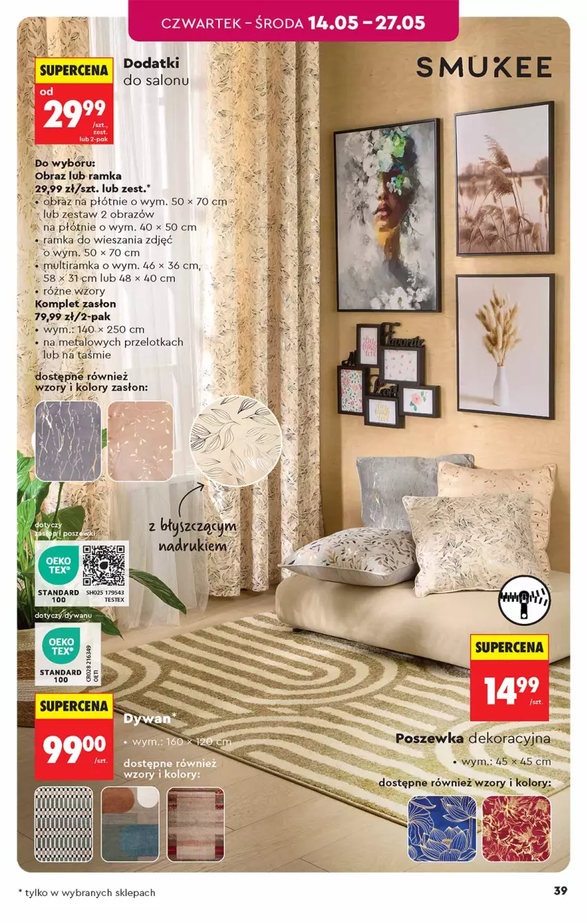 Gazetka promocyjna Biedronka - Okazje Tygodnia - ważna 09.05 do 23.05.2026 - strona 39 - produkty: Dywan, Obraz, Poszewka, Ramka